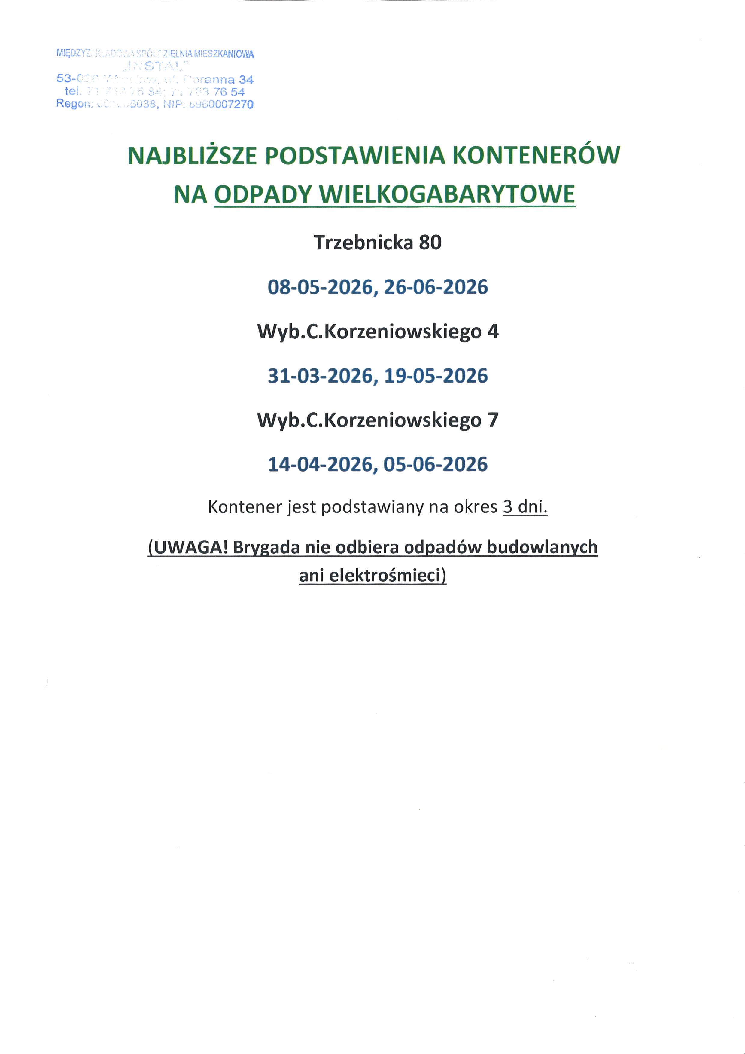 16 04 2026Wielkogabaryty Trzebnicka Wyb. C.Korzeniowskiego