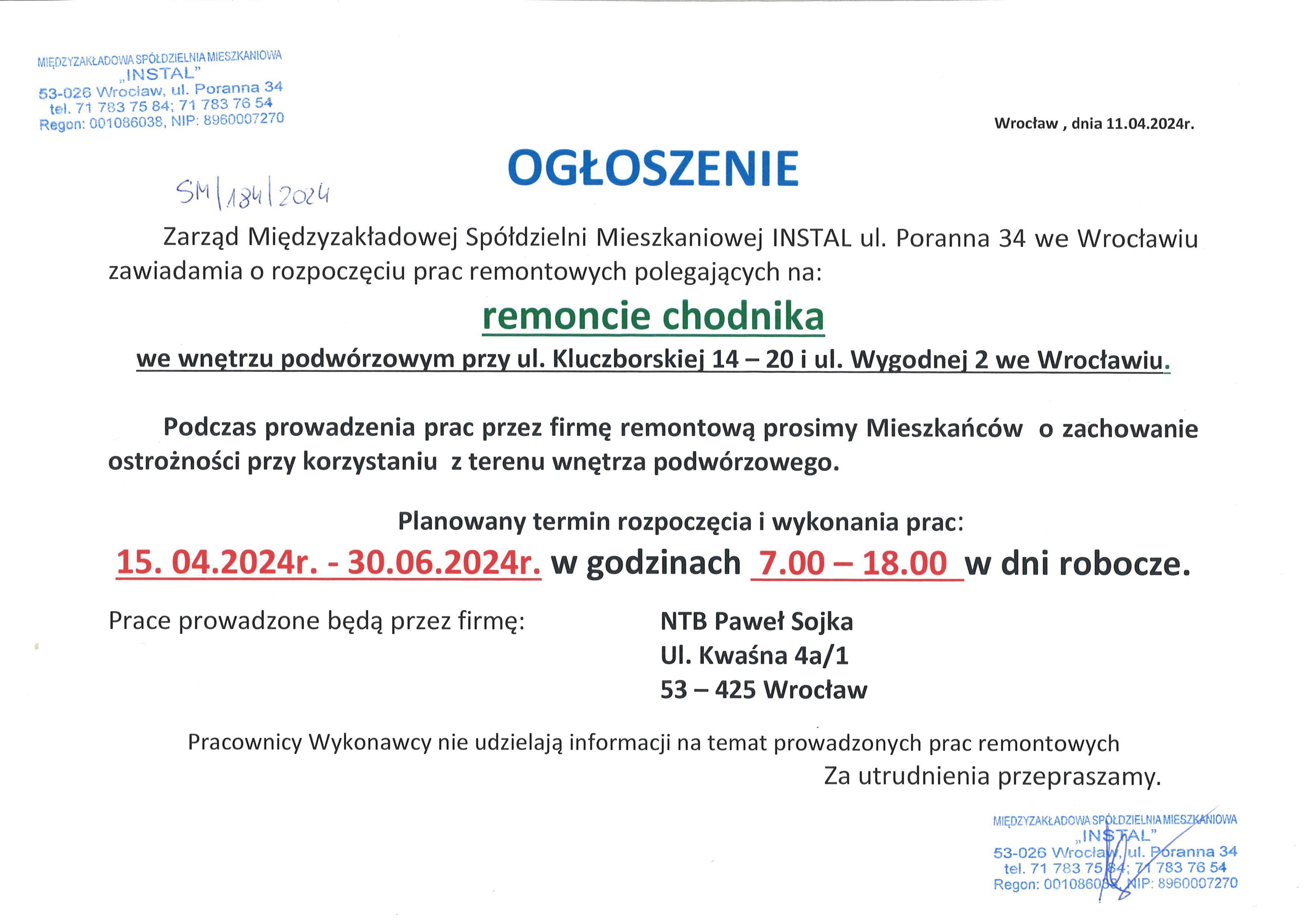 Kluczborska Wygodna remont chodnika