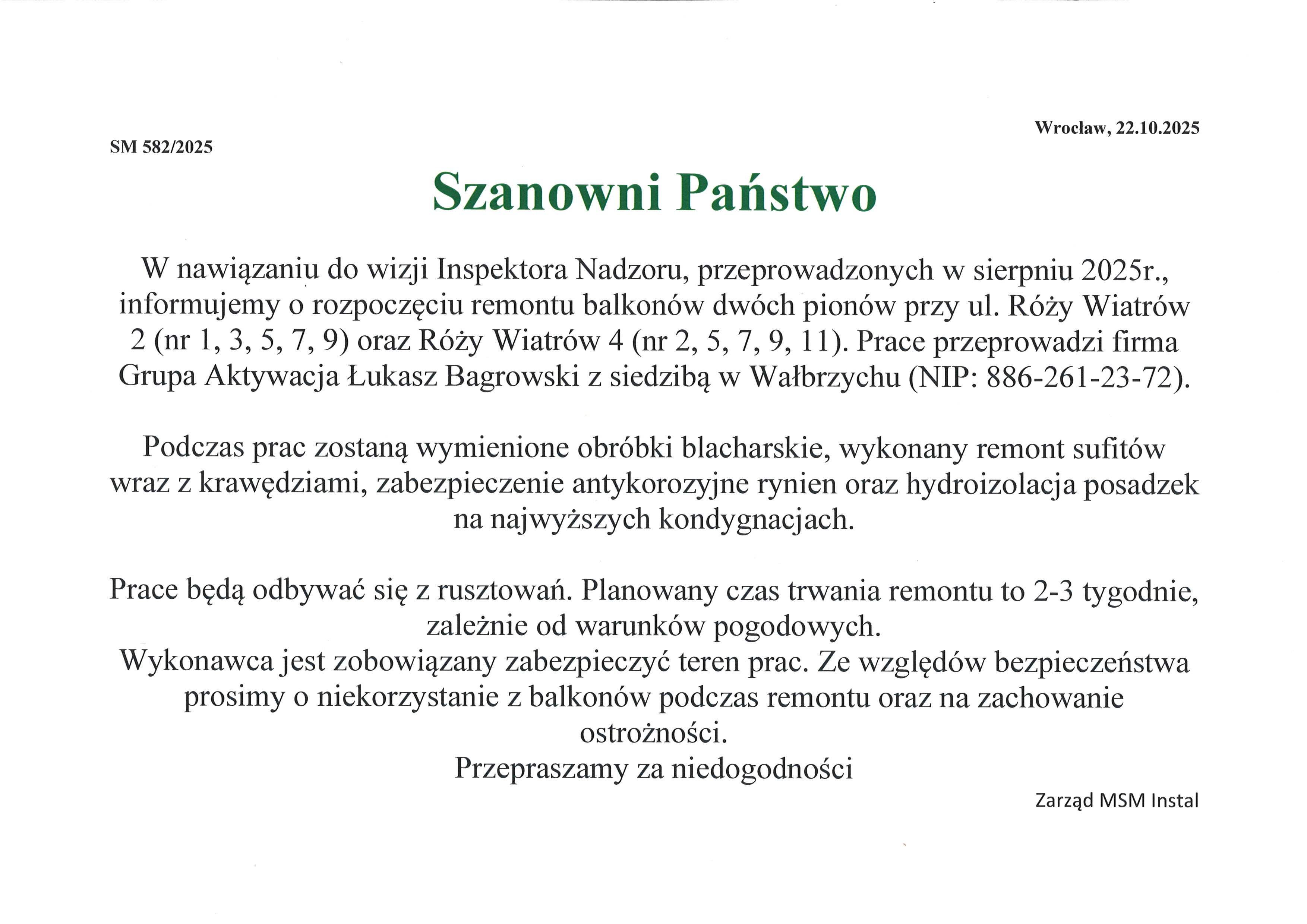 Remont balkonów Róży Wiatrów 