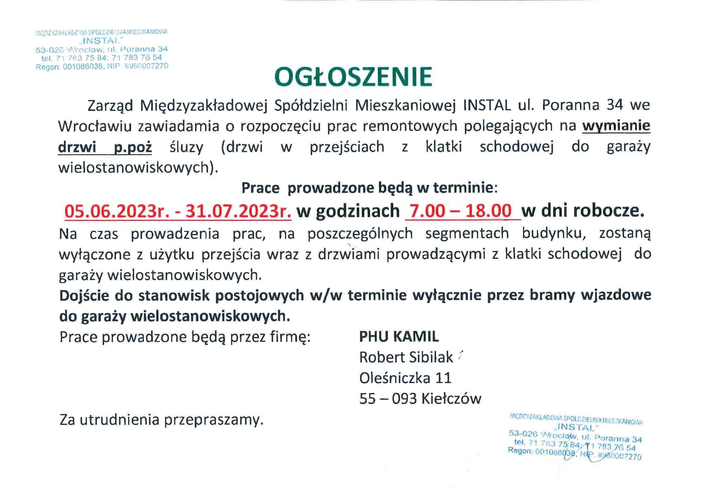Wymiana drzwi p.poż