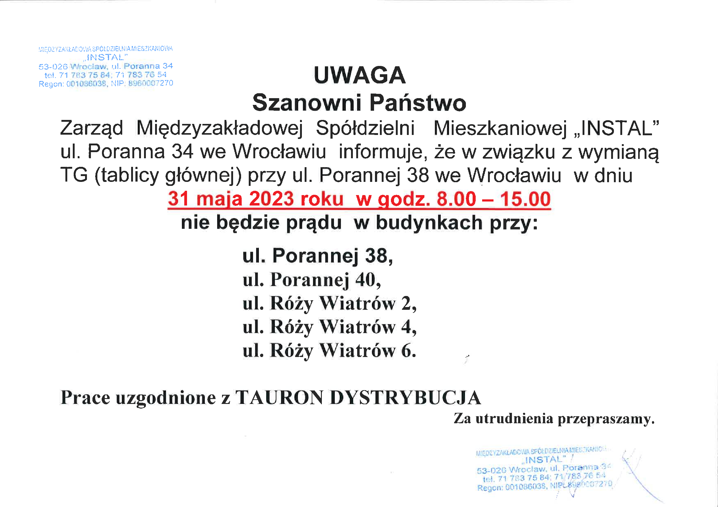 ogłoszenie os. Skarbowców 
