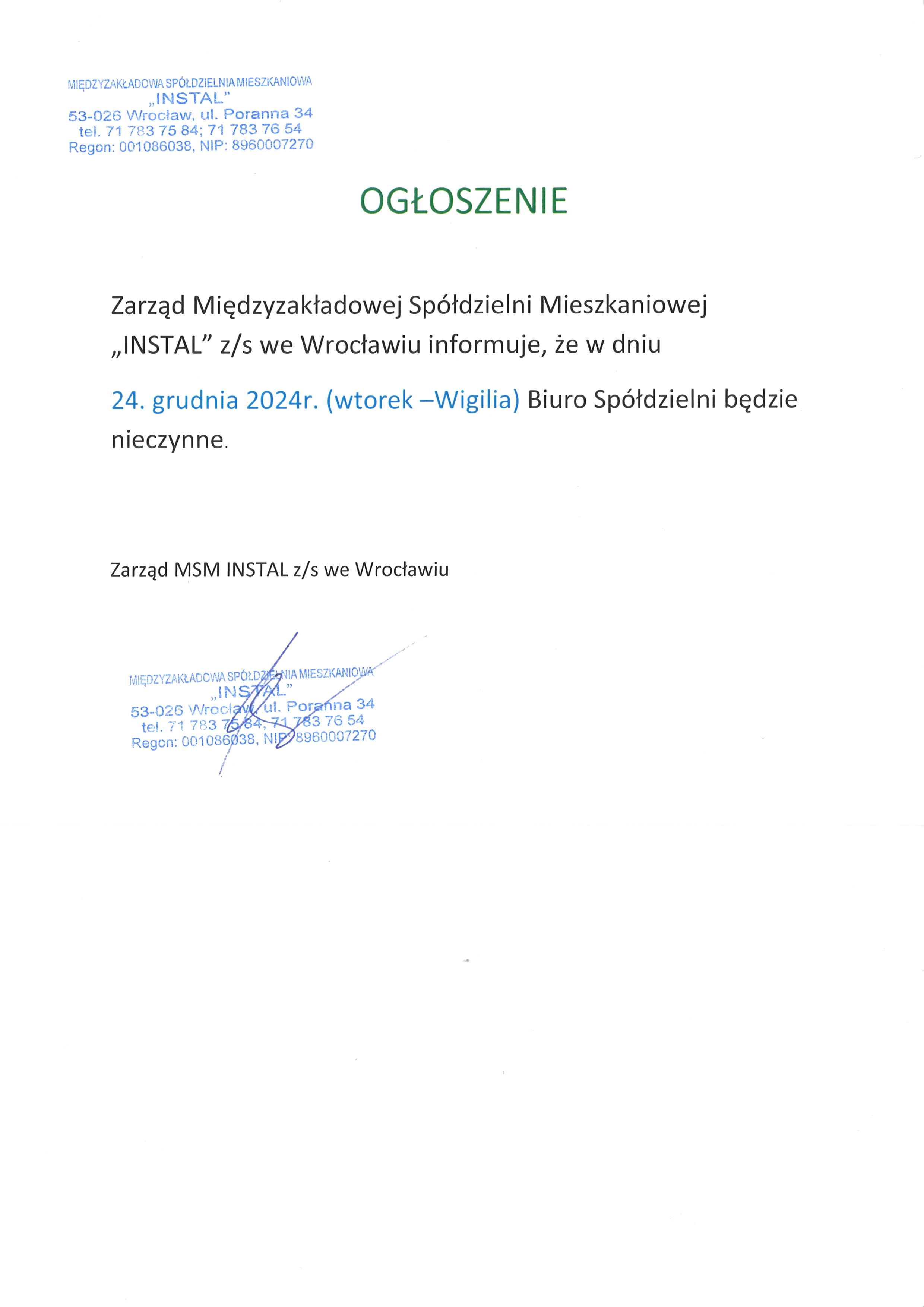 ogłoszenie 23.12.2024